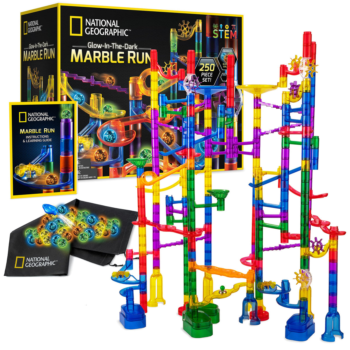 Glow-in-the-Dark Marble Run Construction Set, 250 Pieces