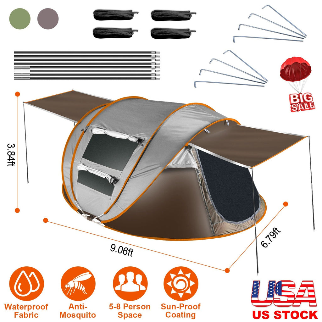 5–8-Person Pop-Up Camping Tent with Mosquito Mesh Windows