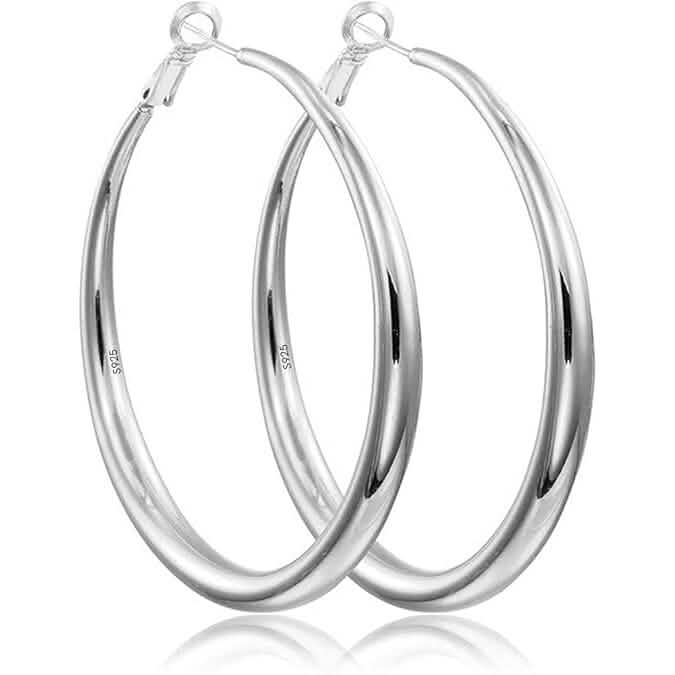 925 Sterling Silver Round Hoop Earrings – 40–60mm