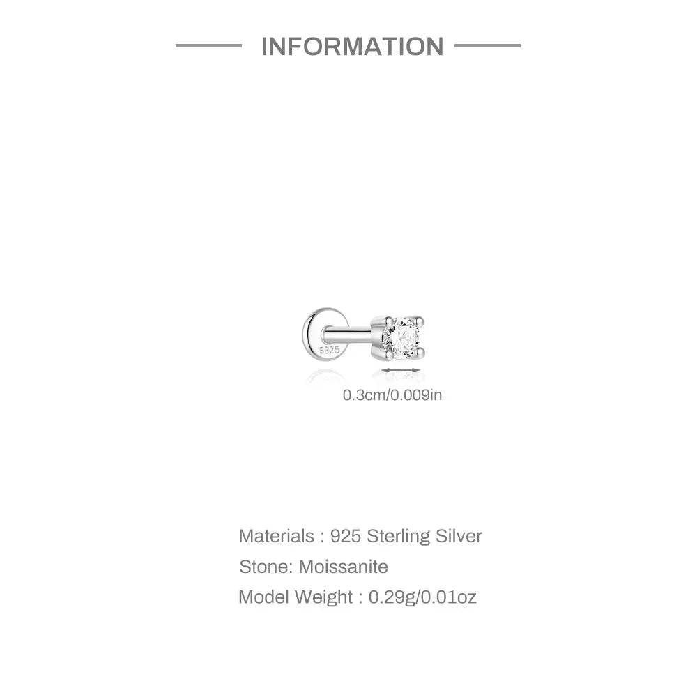 925 Sterling Silver Moissanite Single Earring