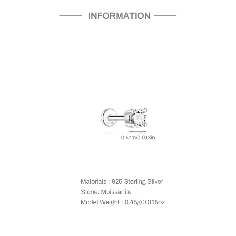 925 Sterling Silver Moissanite Single Earring