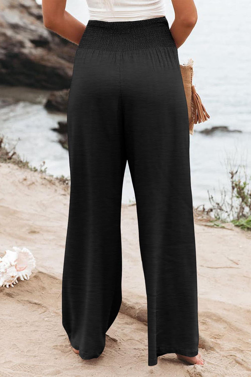 Women's Plus Size Shirred-Waist Wide-Leg Pants