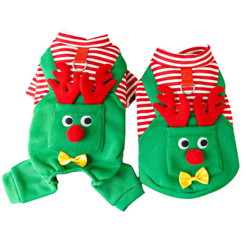 Christmas Pet Dogs Cats Coats Dress Up Costume Elk Pocket Sweatshirt Teddy Bichon Puppy Kitten Vest Xmas Warmer