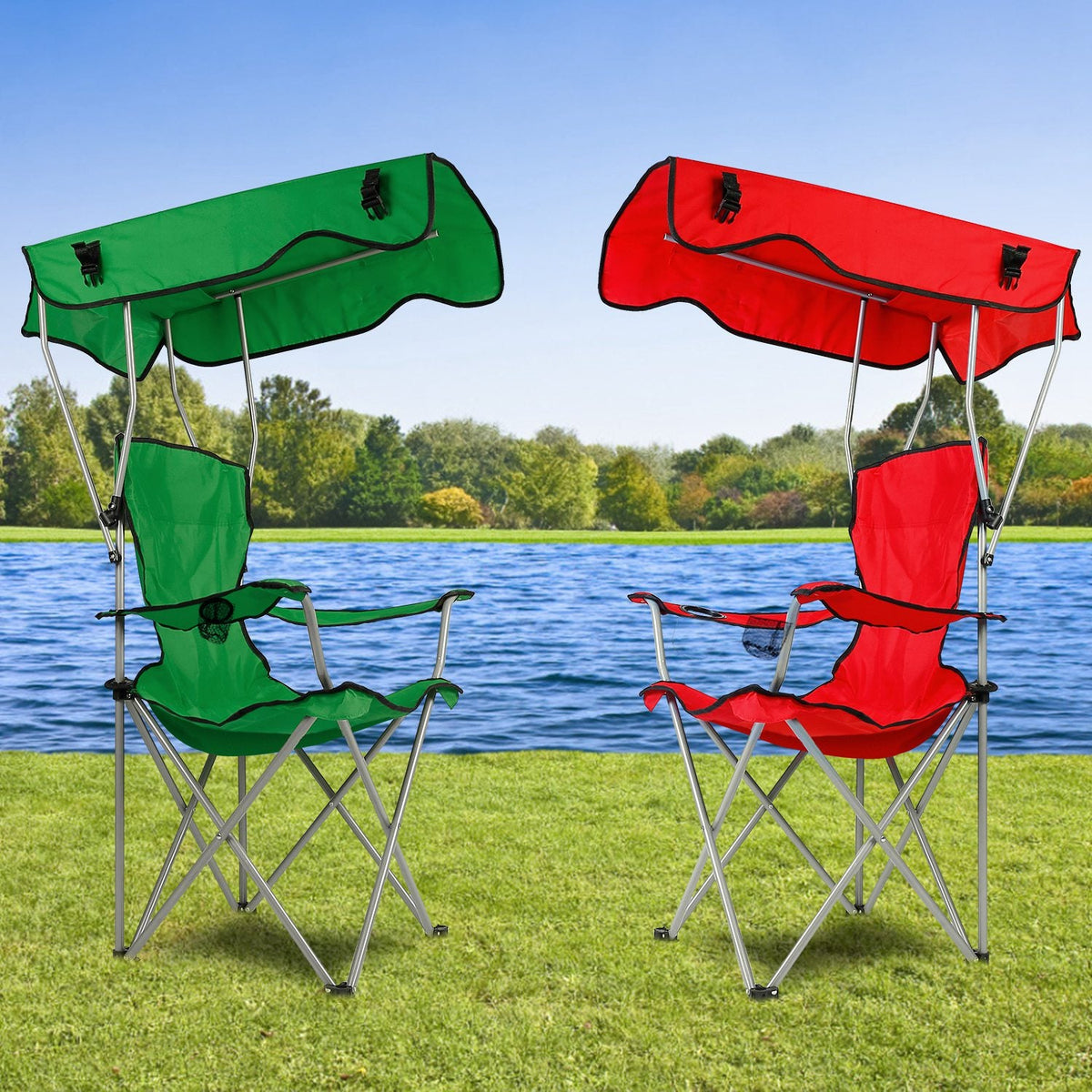 Folding Camping & Beach Chair with Canopy — 330 lb Capacity