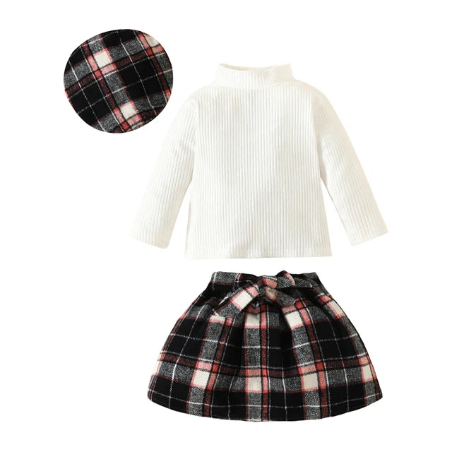 Baby Girls' Knit Top, Plaid Skirt & Hat Set