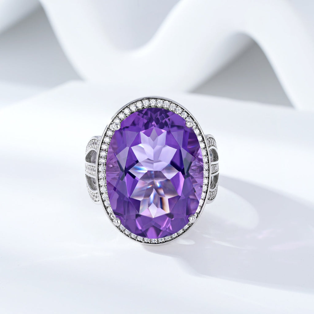 925 Silver Amethyst-Style Statement Ring