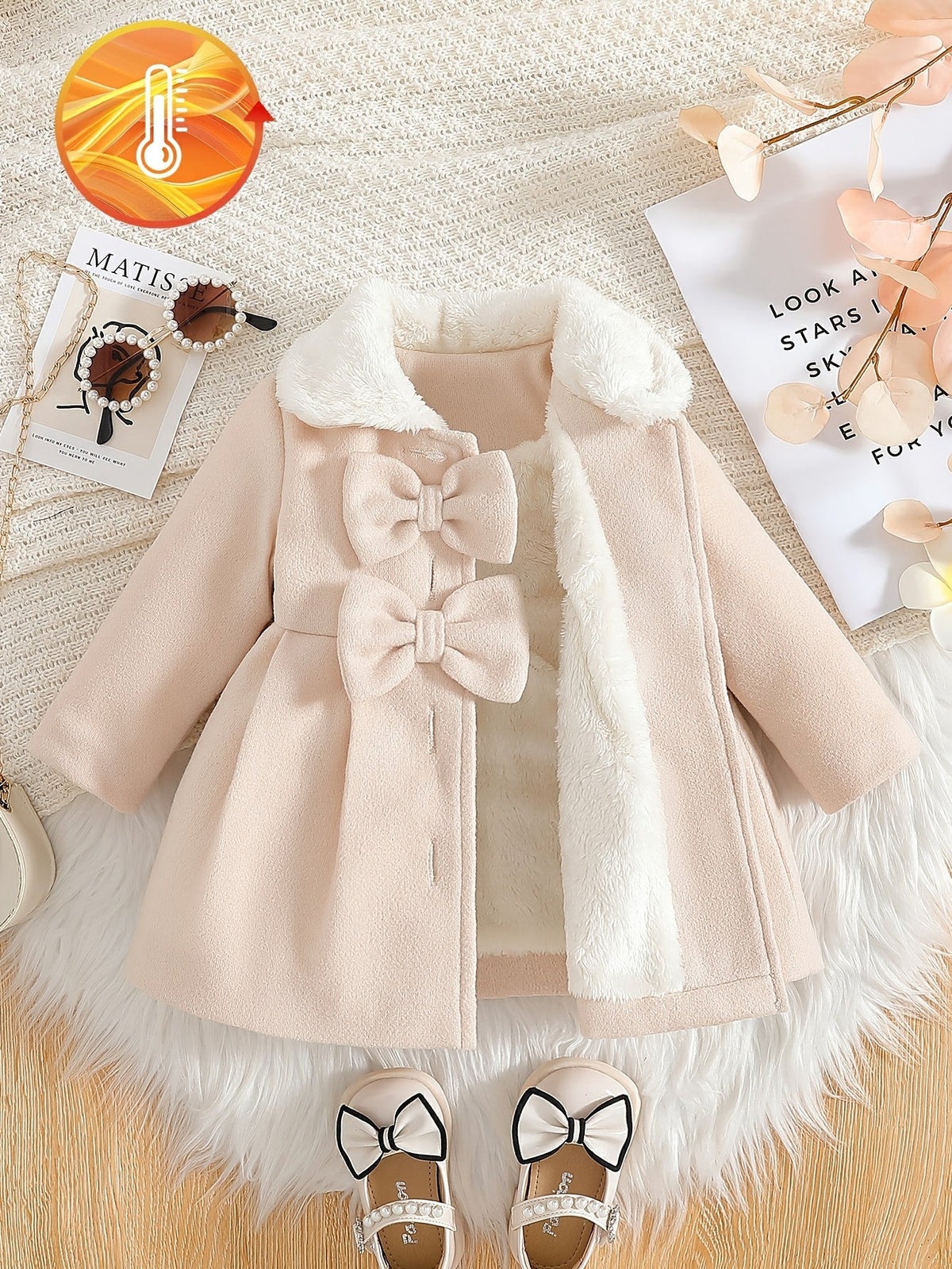 Baby Girls’ Fleece Turtleneck Jacket with Bow