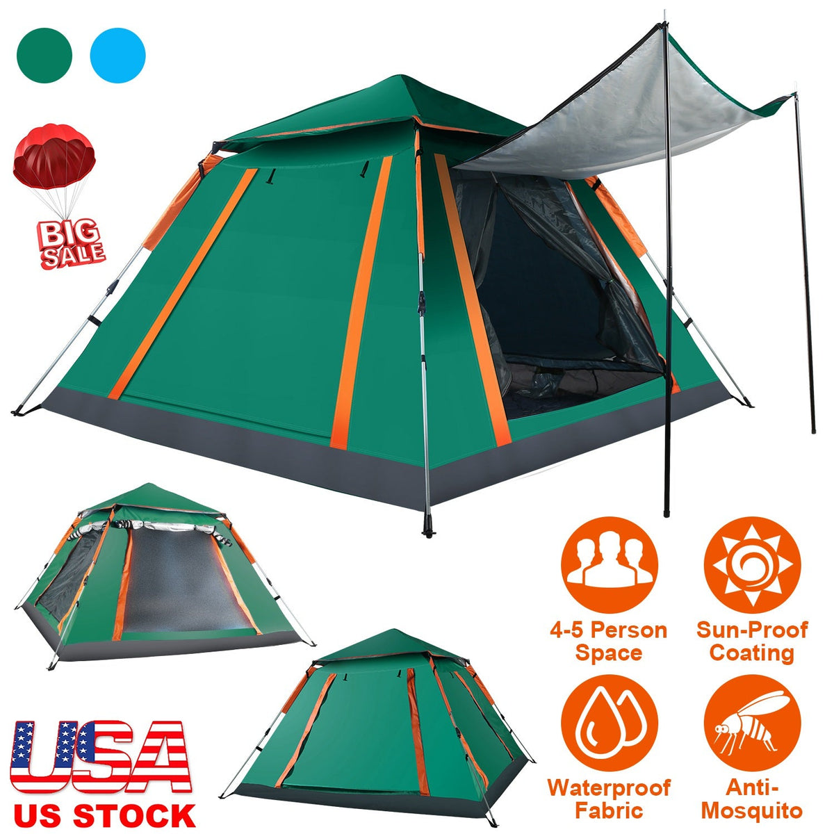 4–5-Person Camping Tent with Mosquito Mesh Windows