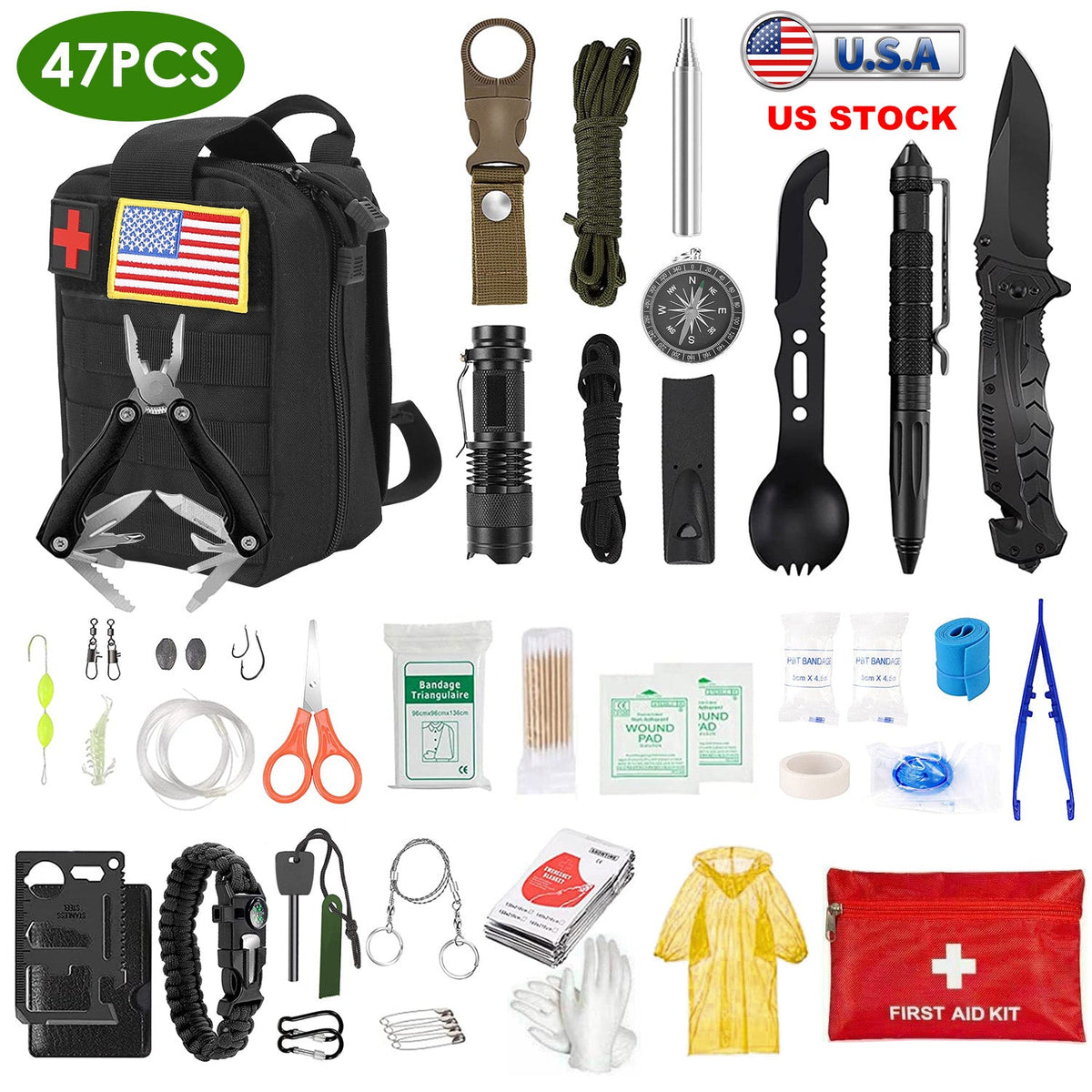 47-Piece Emergency Survival & First Aid Kit with Pouch