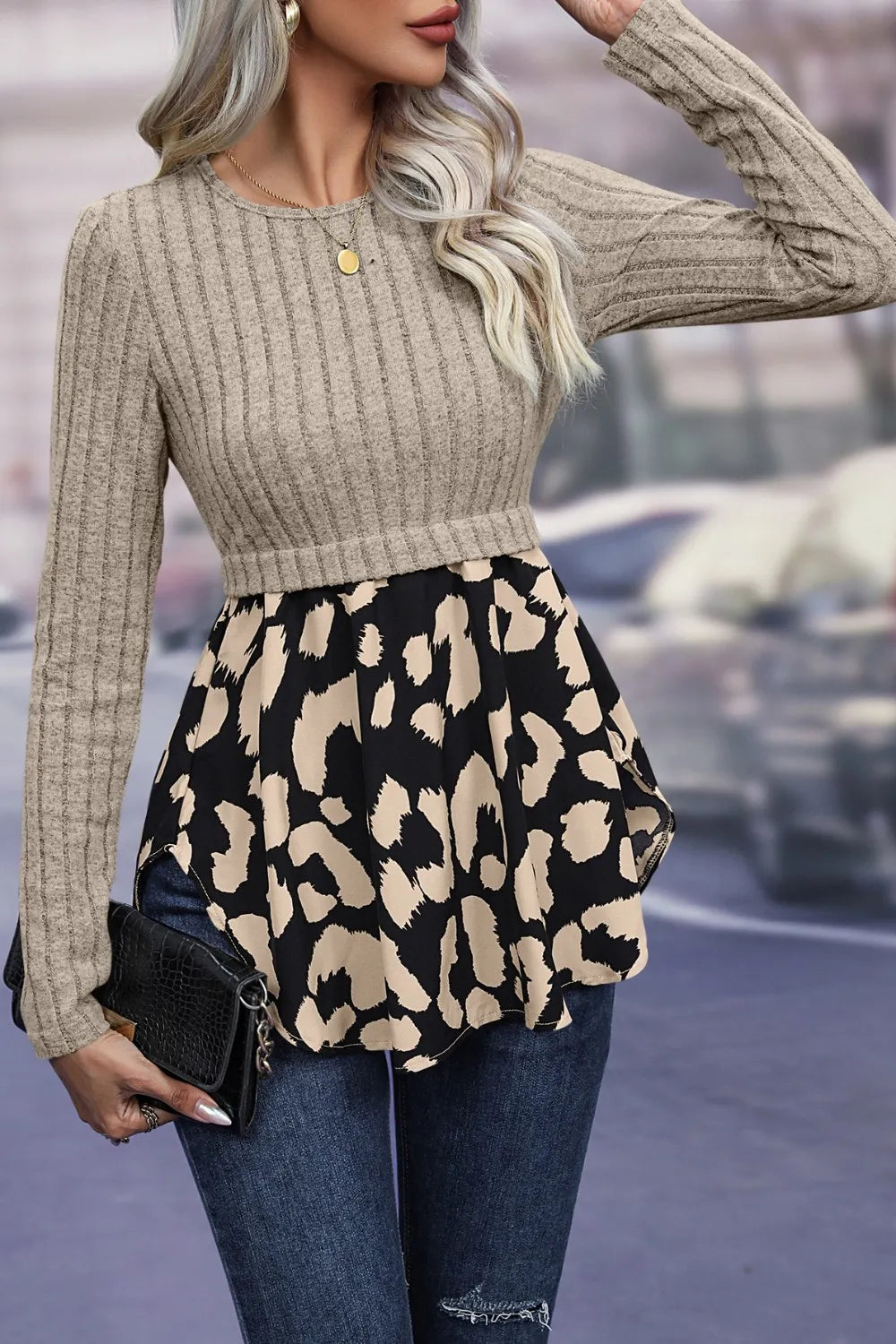 Women's Leopard-Print Peplum Blouse