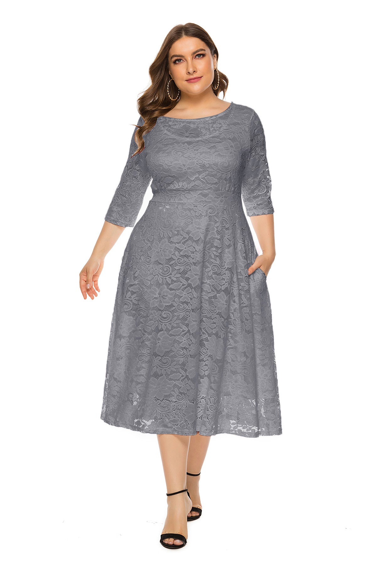 Women's Plus Size Cutout Lace Midi Evening Dress