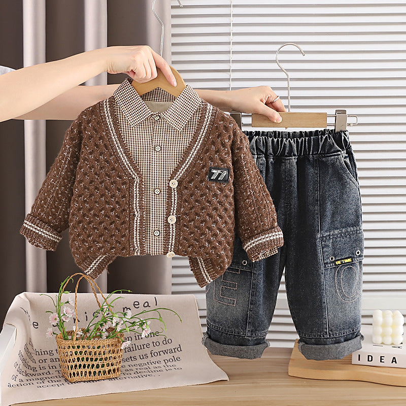 Boys Kids Fall Spring Long Sleeve Sweater Shirt Set