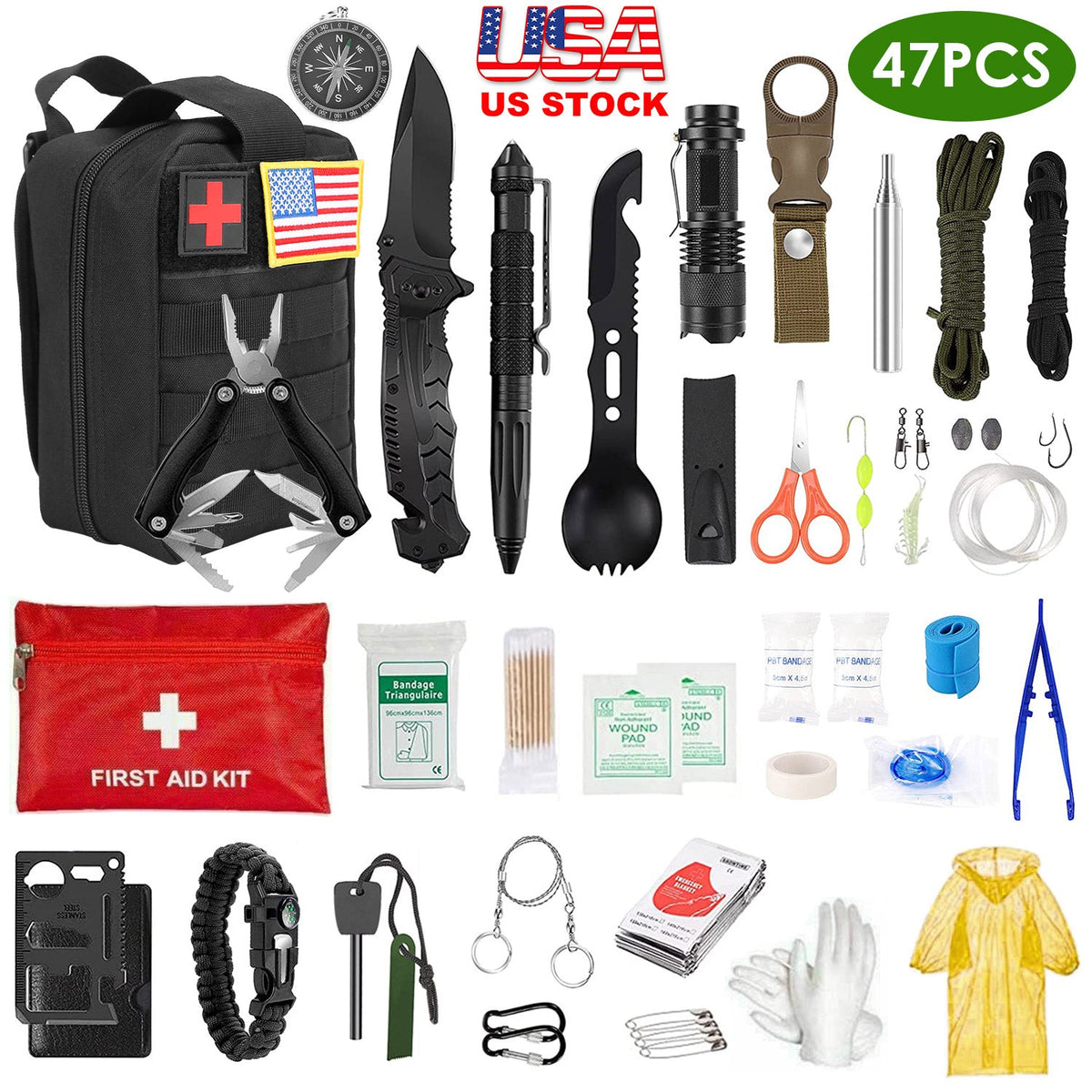 47-Piece Emergency Survival & First Aid Kit with Pouch