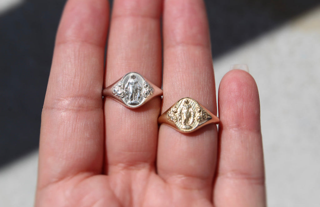 925 Sterling Silver Miraculous Medal Signet Ring