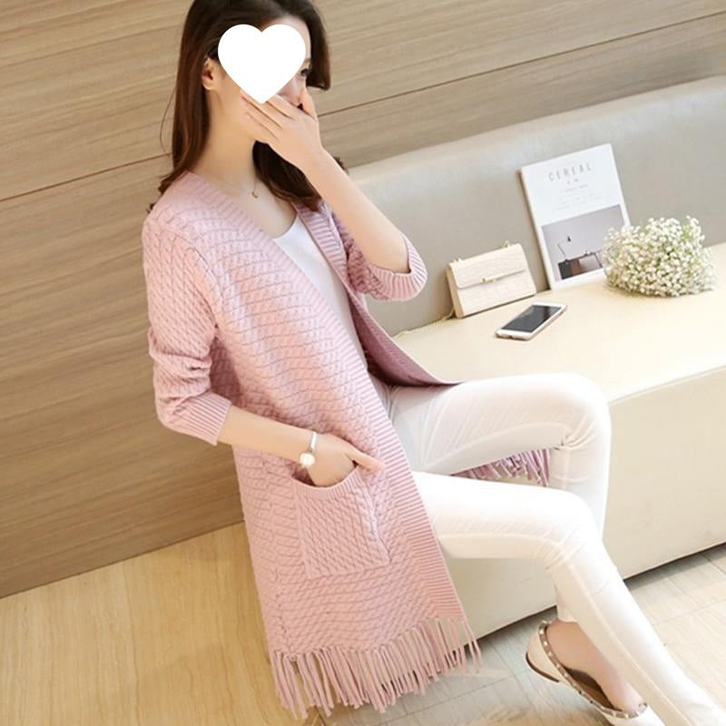 Tassel-Detail V-Neck Cardigan