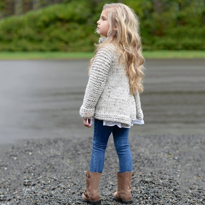 Girls' Beige Button-Front Knit Cardigan