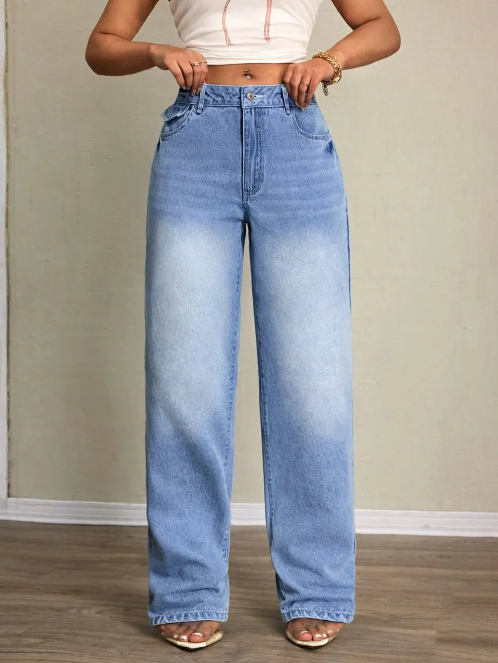 Washed High-Waisted Jeans