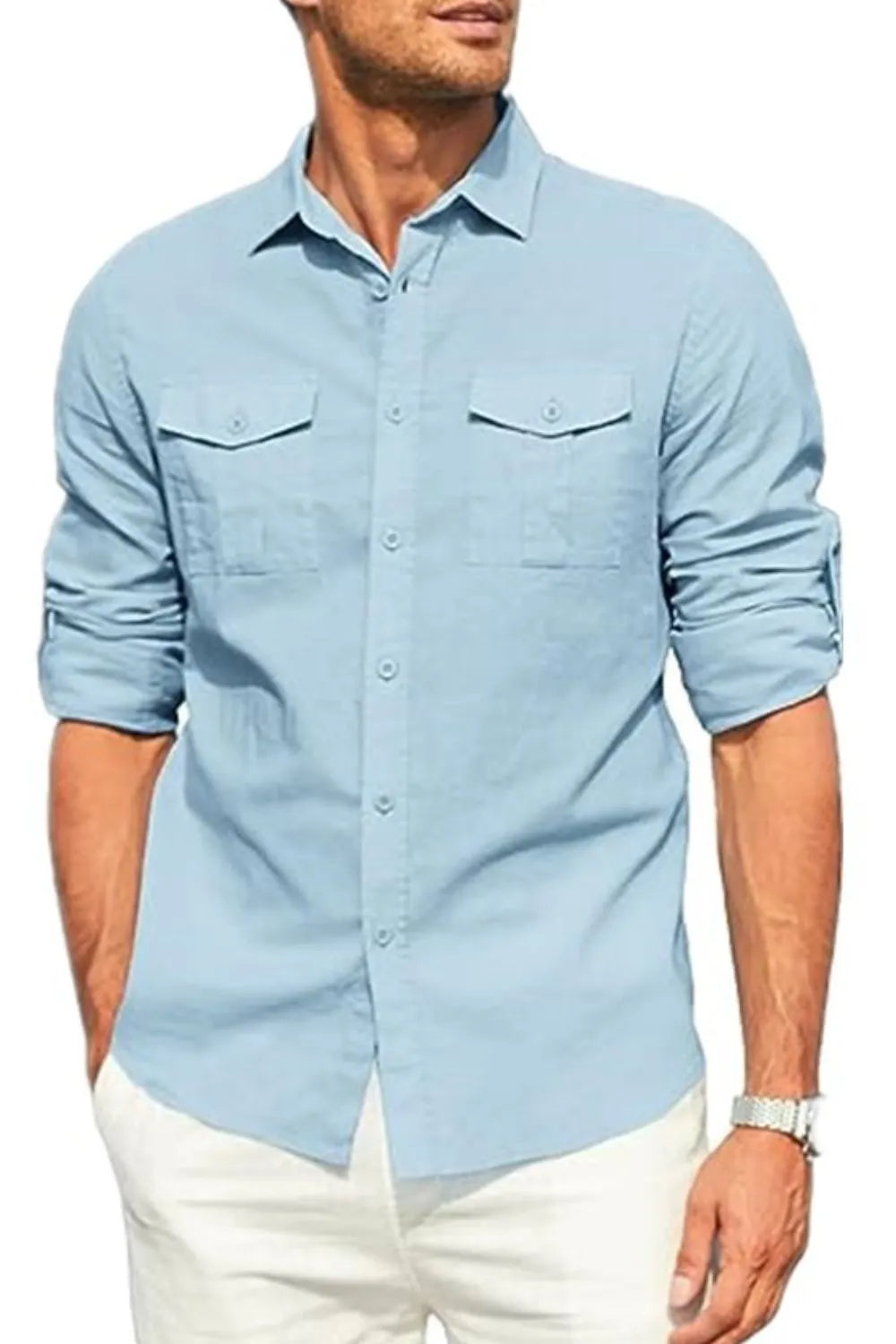 Men's Plus Size Cotton Button-Down Shirt