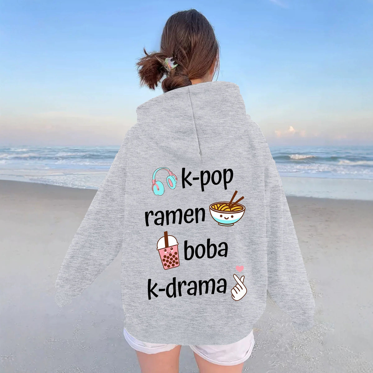 Printed and flannel hoodie for women