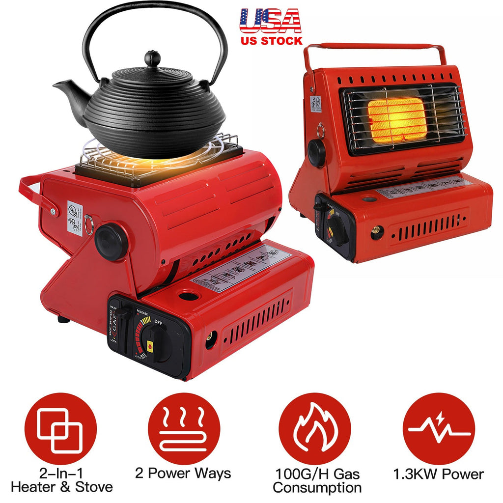 2-in-1 Portable Butane Camping Heater & Cooking Stove