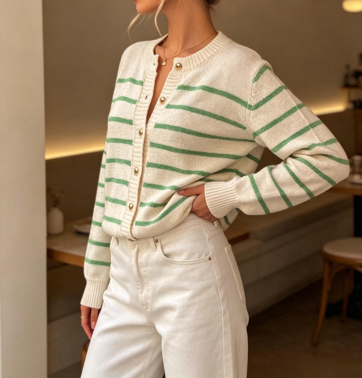 Women's Striped Loose-Fit Crewneck Sweater