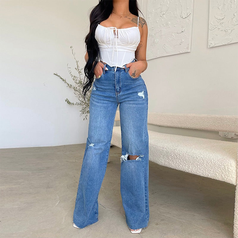 Women's Plus Size Wide-Leg Denim High-Waist Jeans