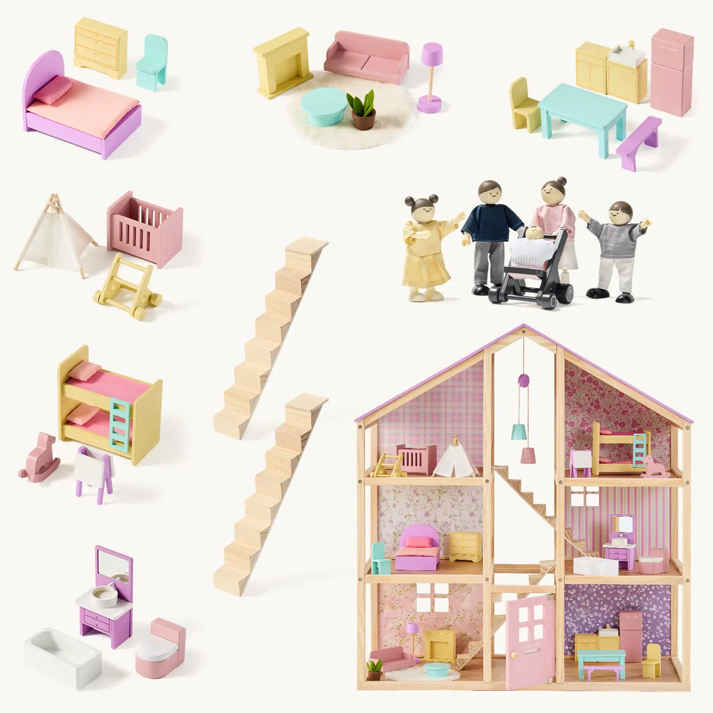 Tiny Land Sweetwood Unicorn Dollhouse with Wooden Dolls