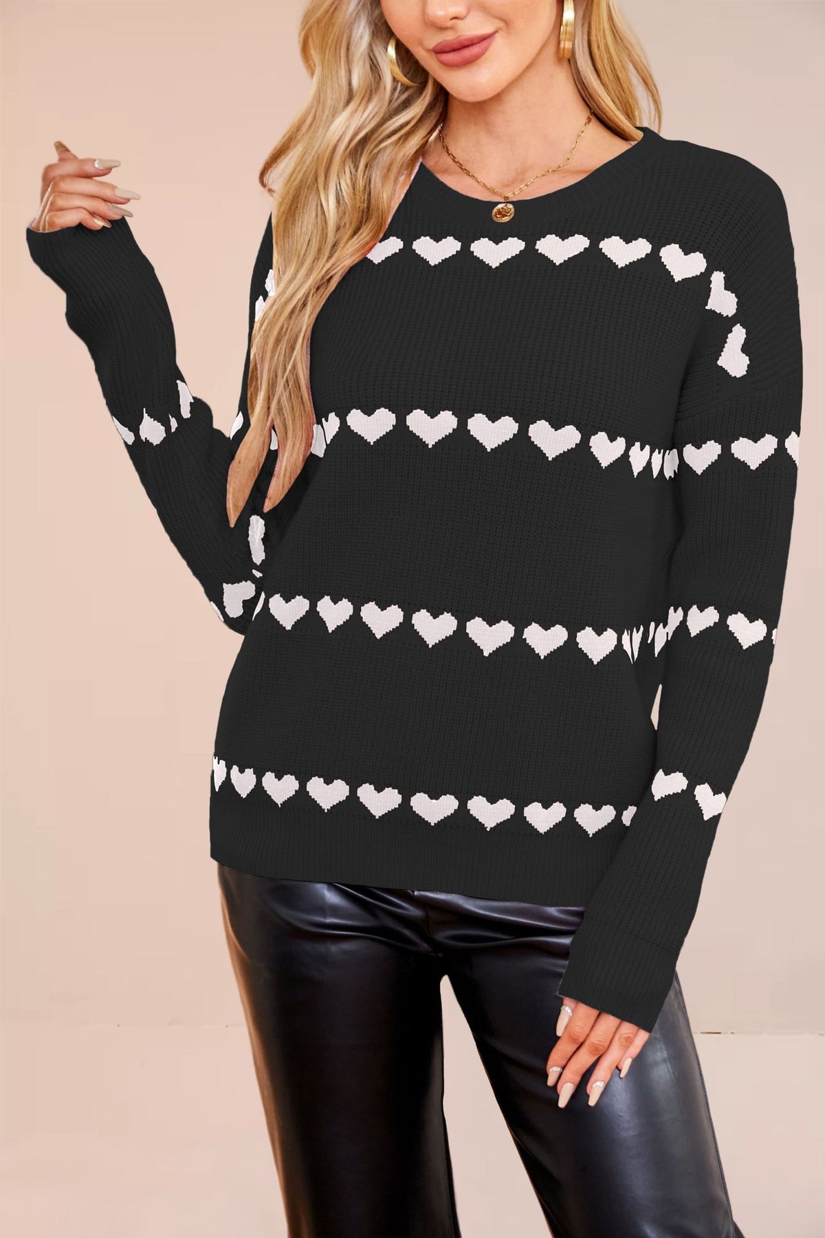 Heart Knit Pullover Sweater