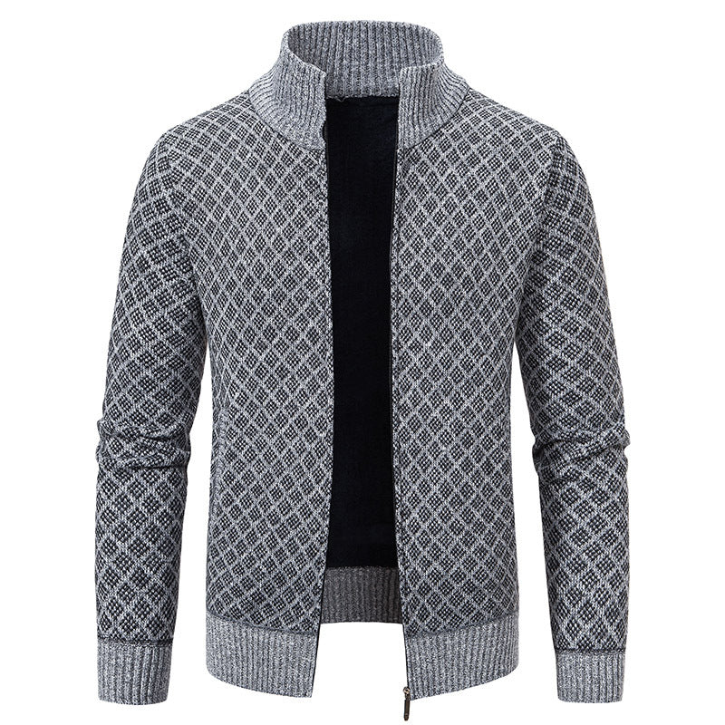 Men's Zip-Up Plaid Knit Cardigan