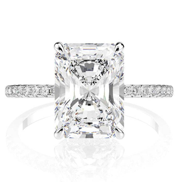 Radiant-Cut Cubic Zirconia Ring with Pavé Band