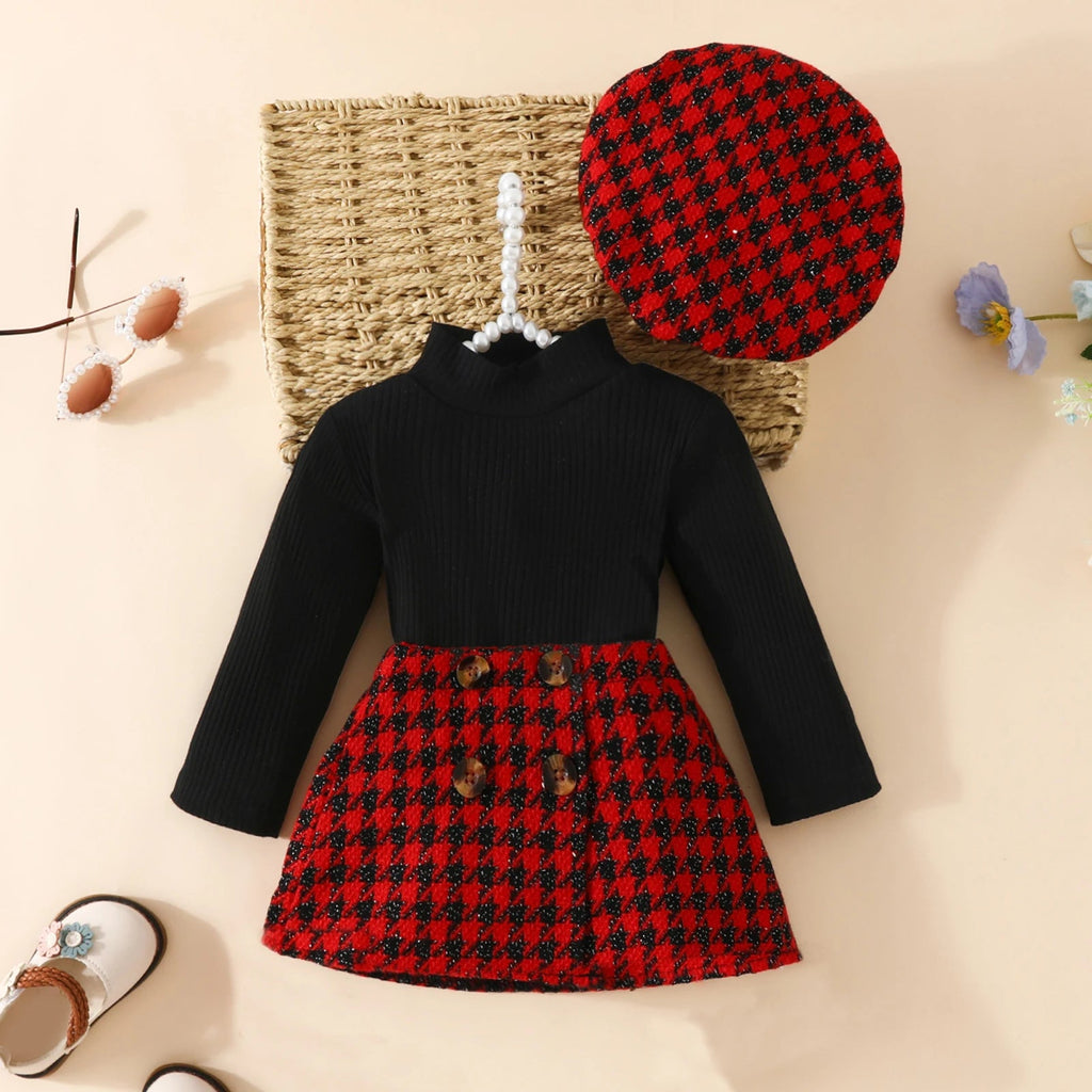 Baby Girls' Christmas Knit Top, Plaid Skirt & Hat Set