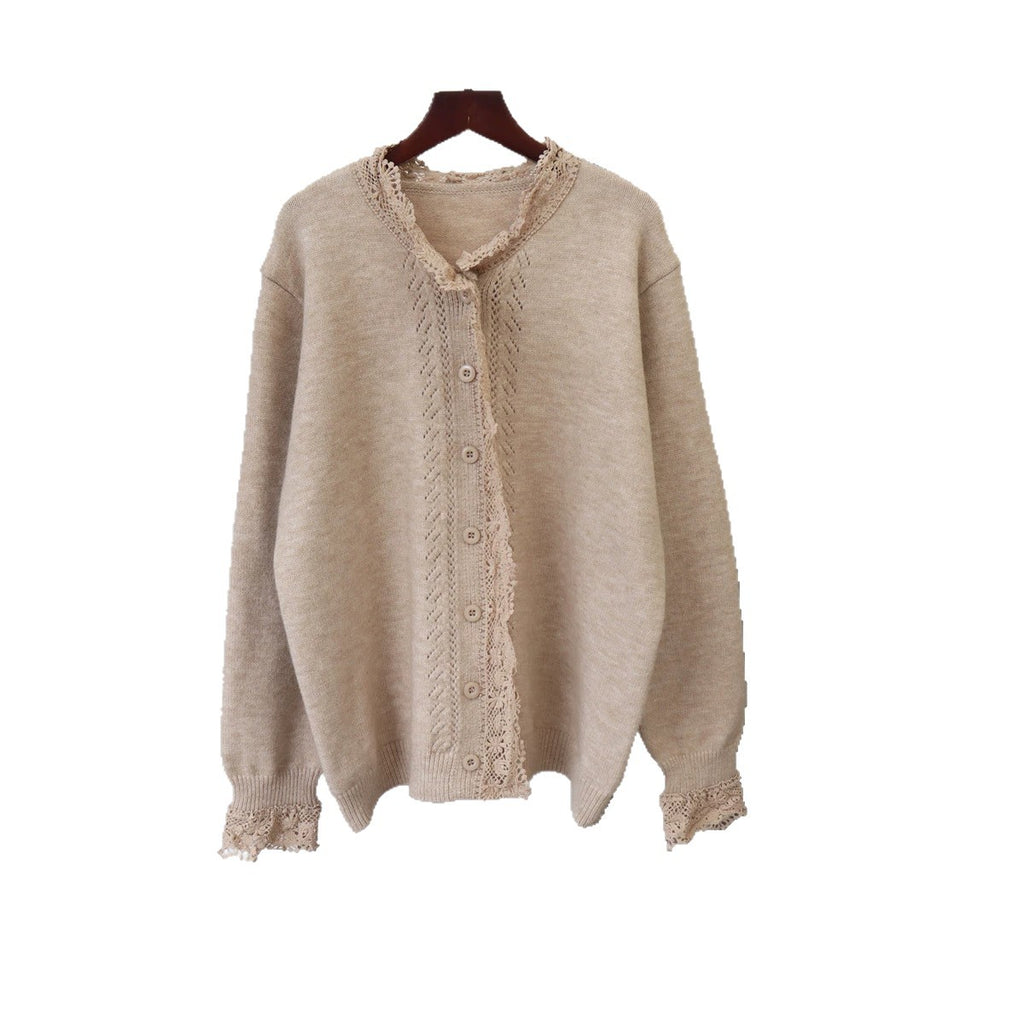 Lace-Detail Round-Neck Sweater