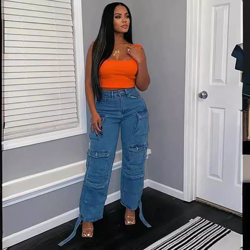 Women's Plus Size Multi-Pocket Cargo Jeans