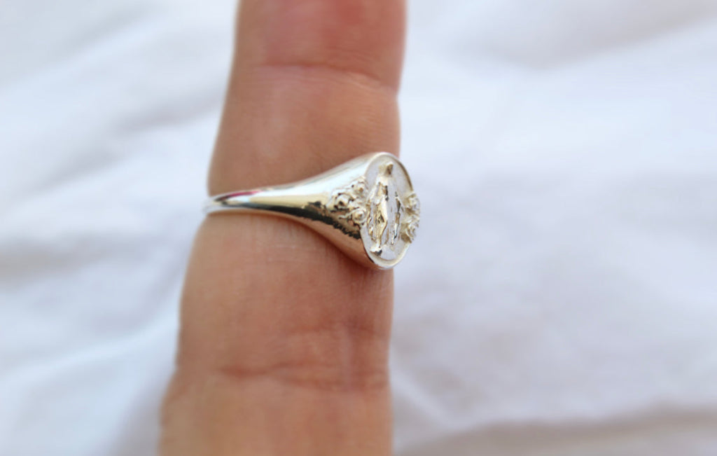 925 Sterling Silver Miraculous Medal Signet Ring
