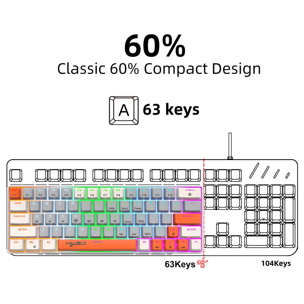 63-Key Compact RGB Wired Mechanical Gaming Keyboard
