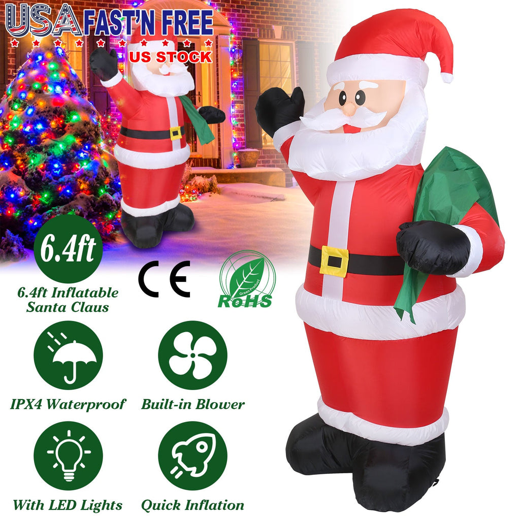 6.4ft Inflatable Christmas Giant Santa Claus Blow up Light up Santa Claus with LED Lights Gift Bag