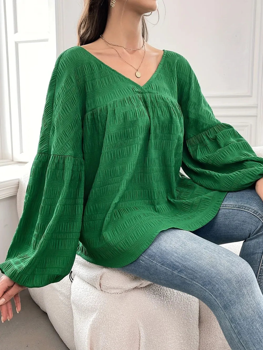 Women's Plus Size Solid Long-Sleeve Shirt