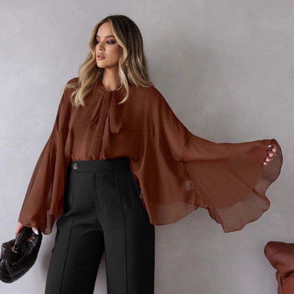 Elegant and Chiffon Blouse with Batwing Sleeves