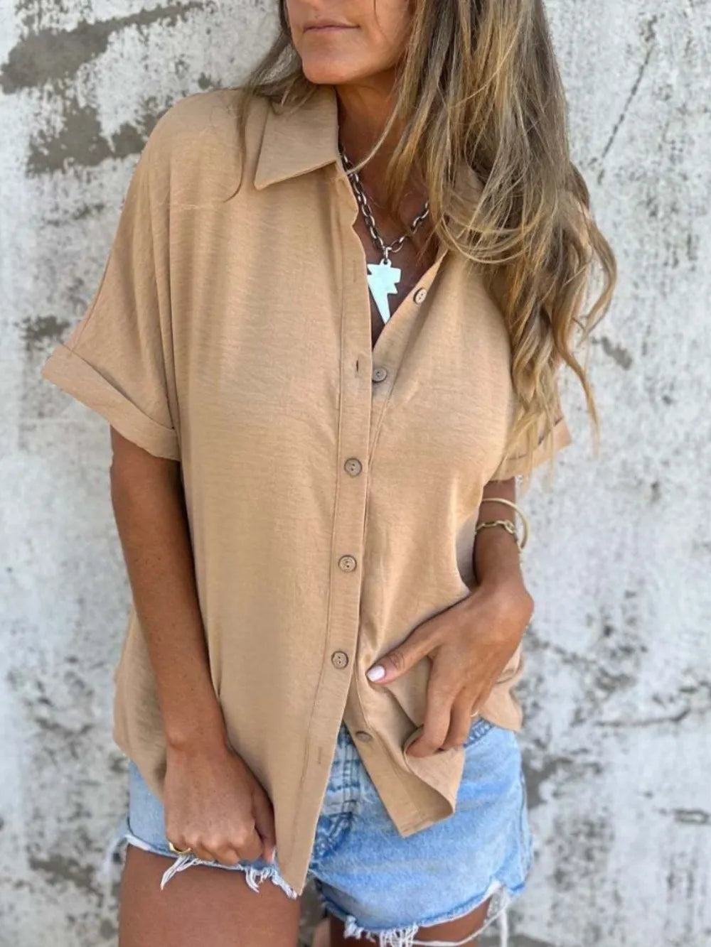 Women's Plus Size Button-Down Short-Sleeve Shirt