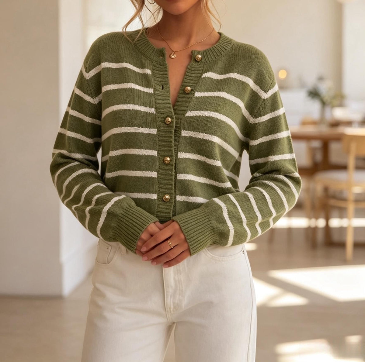 Women's Striped Loose-Fit Crewneck Sweater