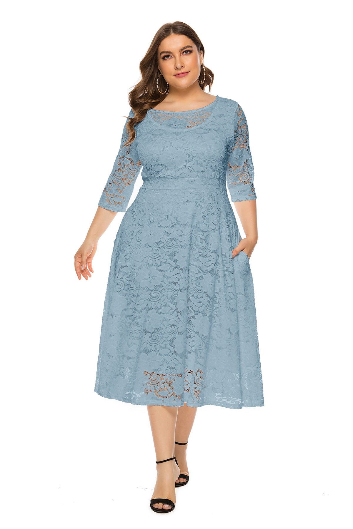Women's Plus Size Cutout Lace Midi Evening Dress