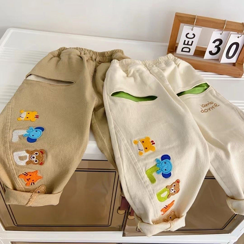 Kids’ Cartoon Embroidered Casual Pants