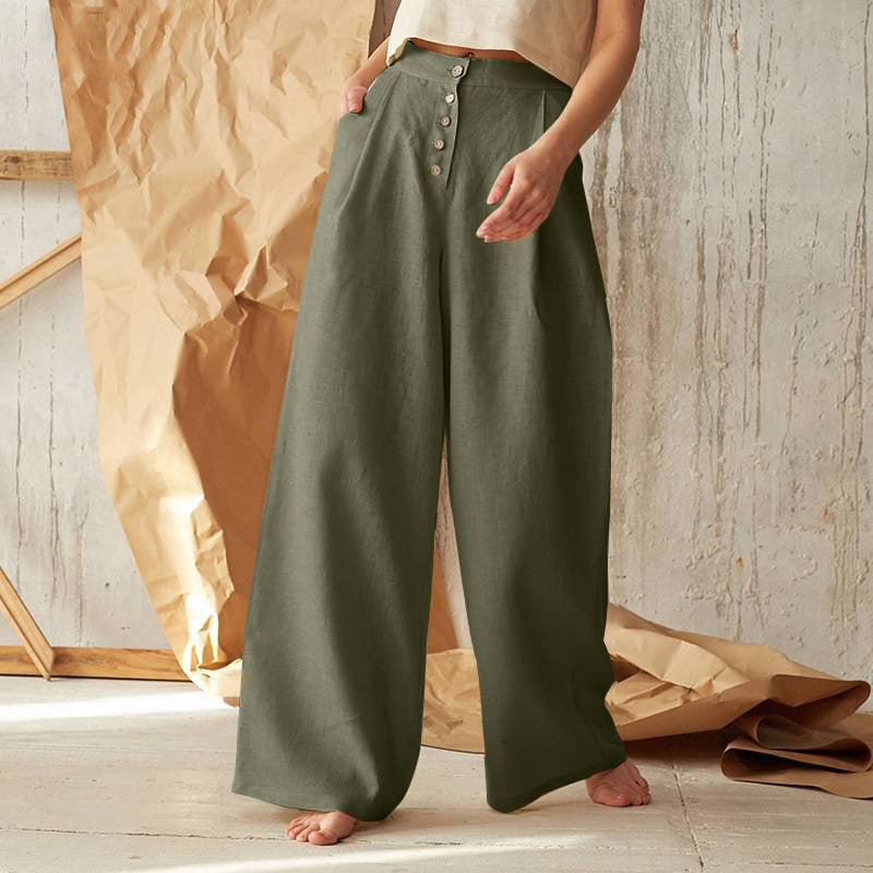 Relaxed Cotton-Linen Wide-Leg Pants