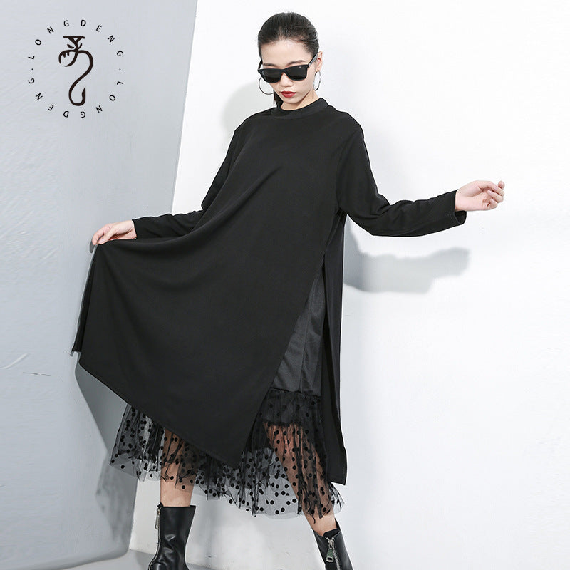 Women's Plus Size Mesh Two-Piece-Look Midi Dress