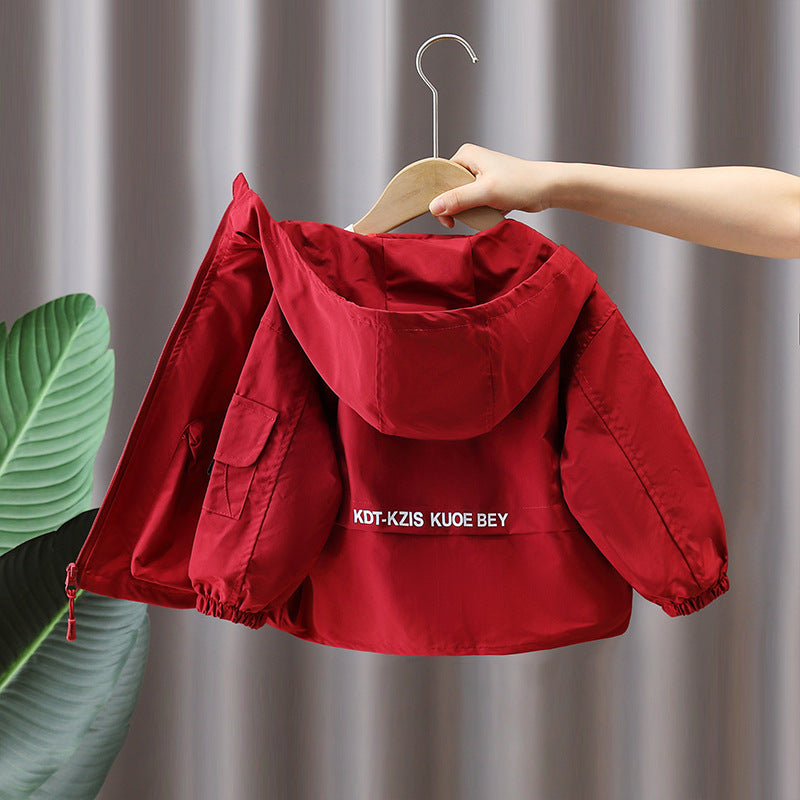 Casual Boys Windbreaker Jacket, Spring Autumn Hooded Black Outerwear for Kids