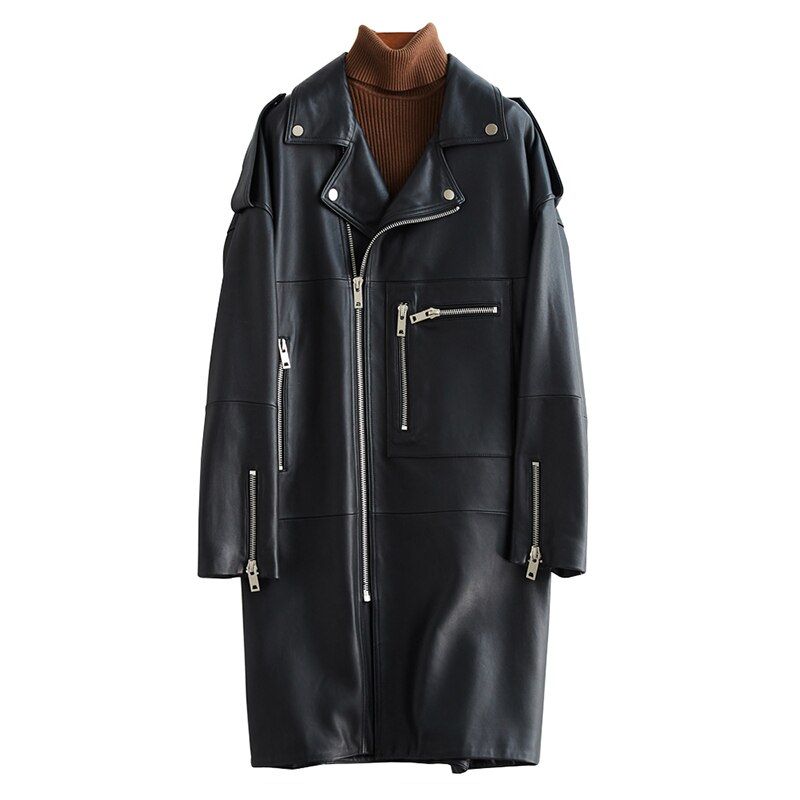 Women's Oversized Long Faux-Leather Biker Jacket