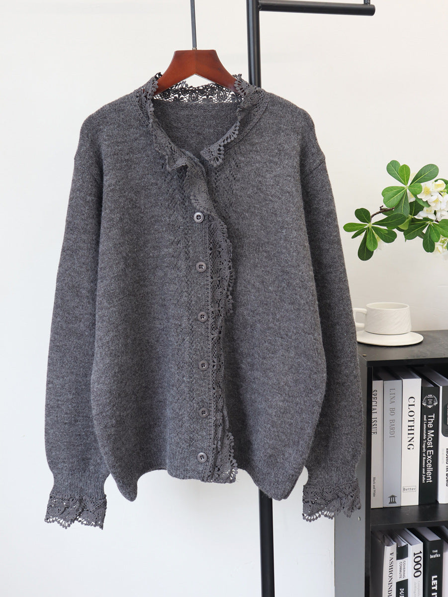 Lace-Detail Round-Neck Sweater