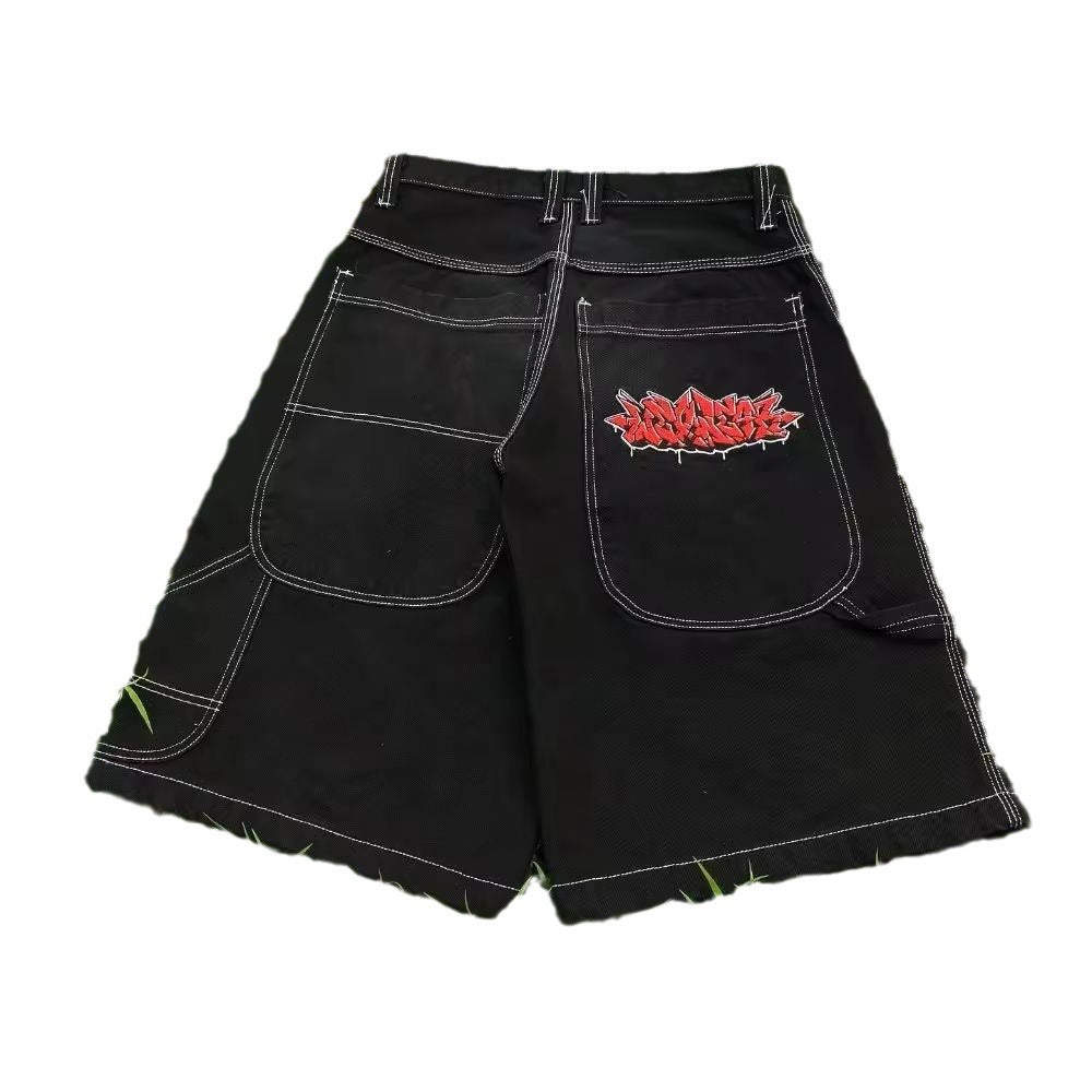 Streetwear Embroidered Denim Shorts