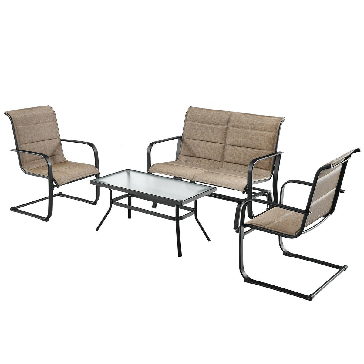 4-Piece Patio Furniture Set with Glider Loveseat – Brown