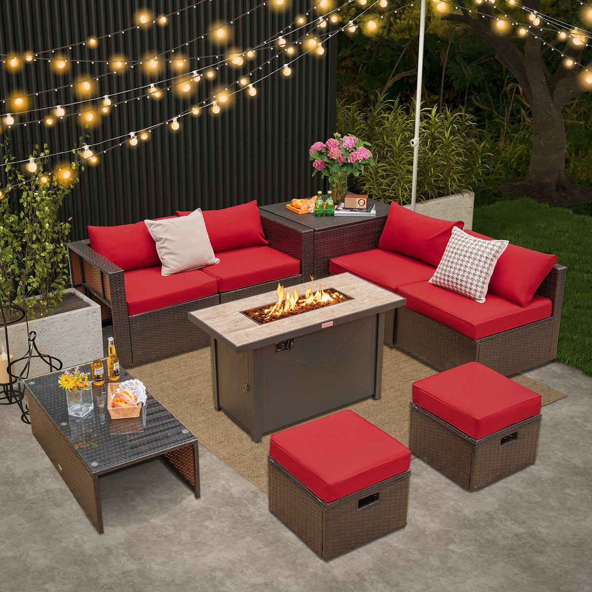9-Piece Patio Furniture Set with 42-Inch Propane Fire Pit